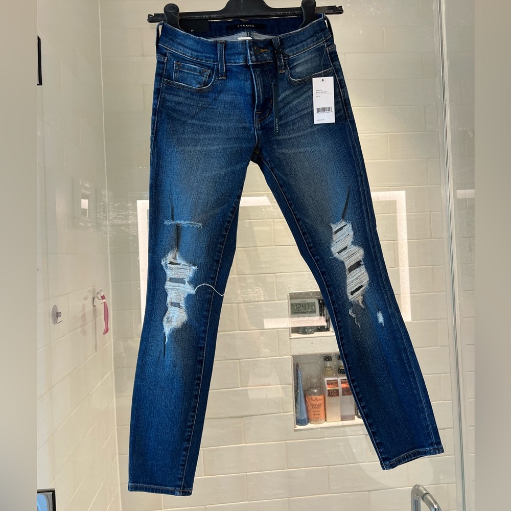 J Brand Deep Blue Ripped Skinny Jeans